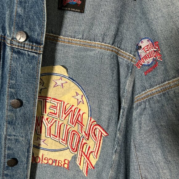 Vintage 90S Planet Hollywood Barcelona Denim Jean Jacket Mens Size Large - Picture 8 of 9